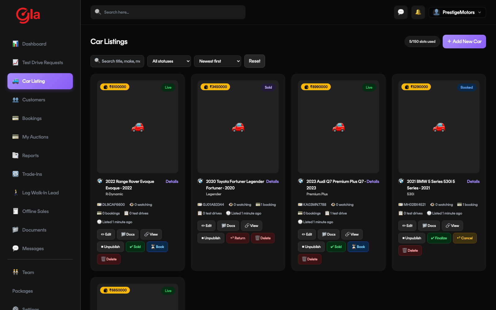 Car Listing page